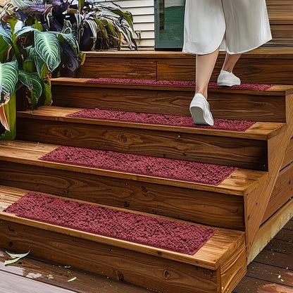 Muddy Mat® Pack of 4 - Soft Chenille Stair Treads Non-Slip Reusable, Super Absorbent Stair Treads for Wooden Steps, Tile & Marble Floor, Easy to Install & Machine Washable - Grey 30'' x 7''