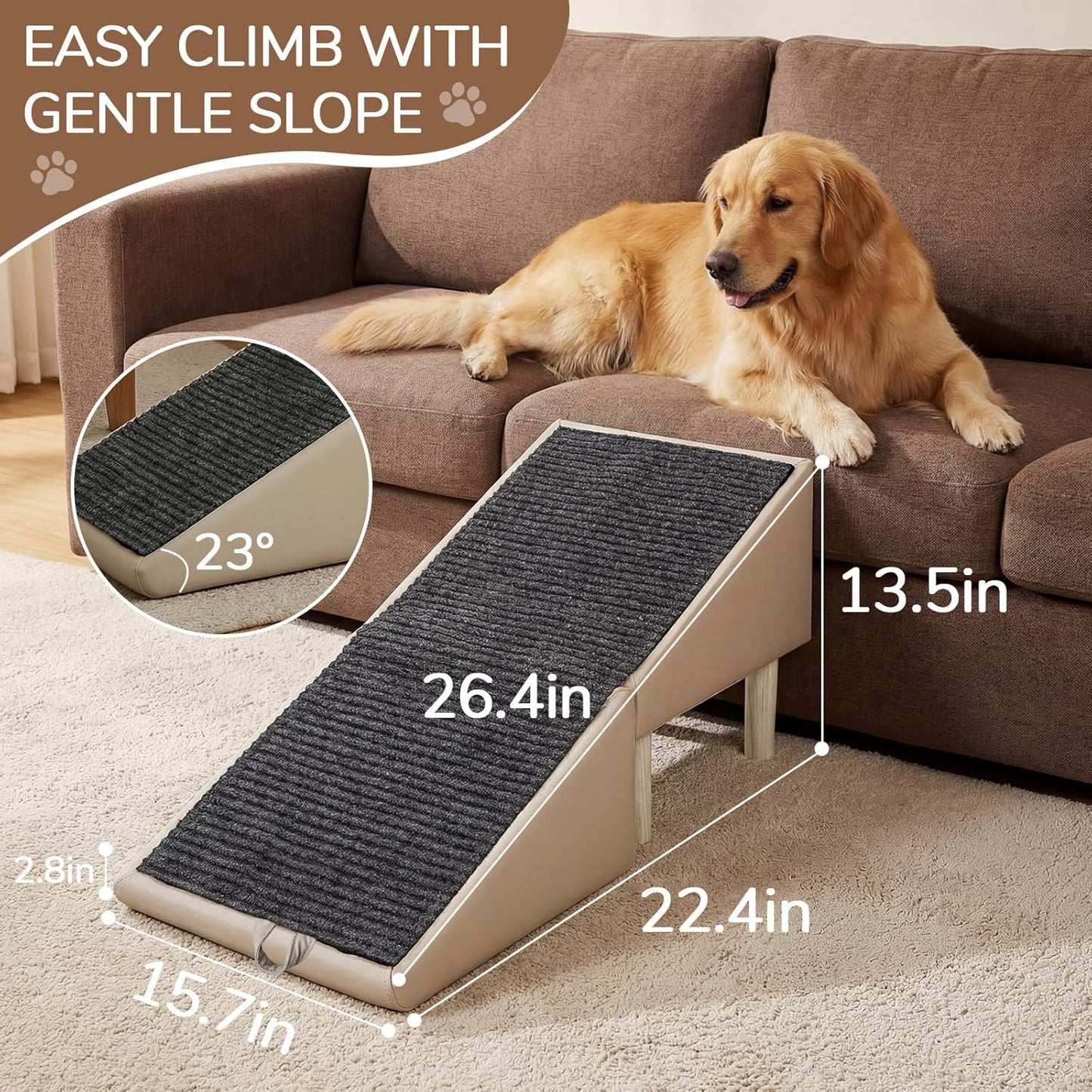 Dog Safety Ramps, Foldable 2-in-1 Wooden Pet Stairs & Steps & Ottoman, Solid Wood Anti-Slip & High-end Leather Material Pet Ramp, Split Ottoman Design, Pet Steps for Puppy Senior Injured Dogs