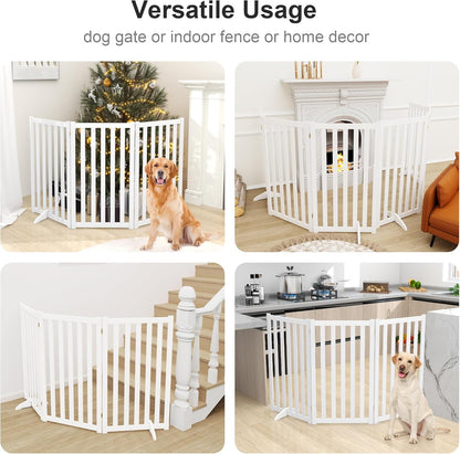 36" Height Extra Tall Freestanding Pet Gate, Solid Wood Folding Safety Fence Wooden Dog Gate with 2 PCs Support Feet Ideal for Stairs, Doorways, Halls, Kitchens, Heavy Duty Gates, 3 Panels, Oak