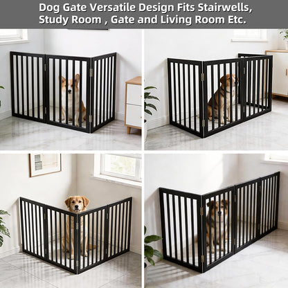 Dog Gate Indoor, Freestanding Dog Fence for The House, Doorways, Hallways,or Stairs,Pet Gate Foldable Wooden,Expandable 24" Height 3 Panels,White