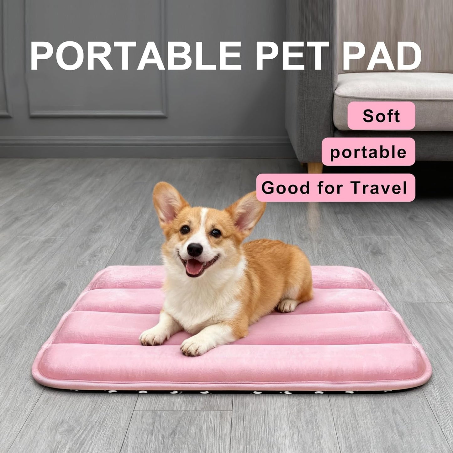 Dog Bed Mat, Reversible Crate Pad & Cute Dog Bed - Machine Washable Kennel Mat with Ultra Soft for Small Dogs (Cool/Warm), 24" x 18", Grey&Star