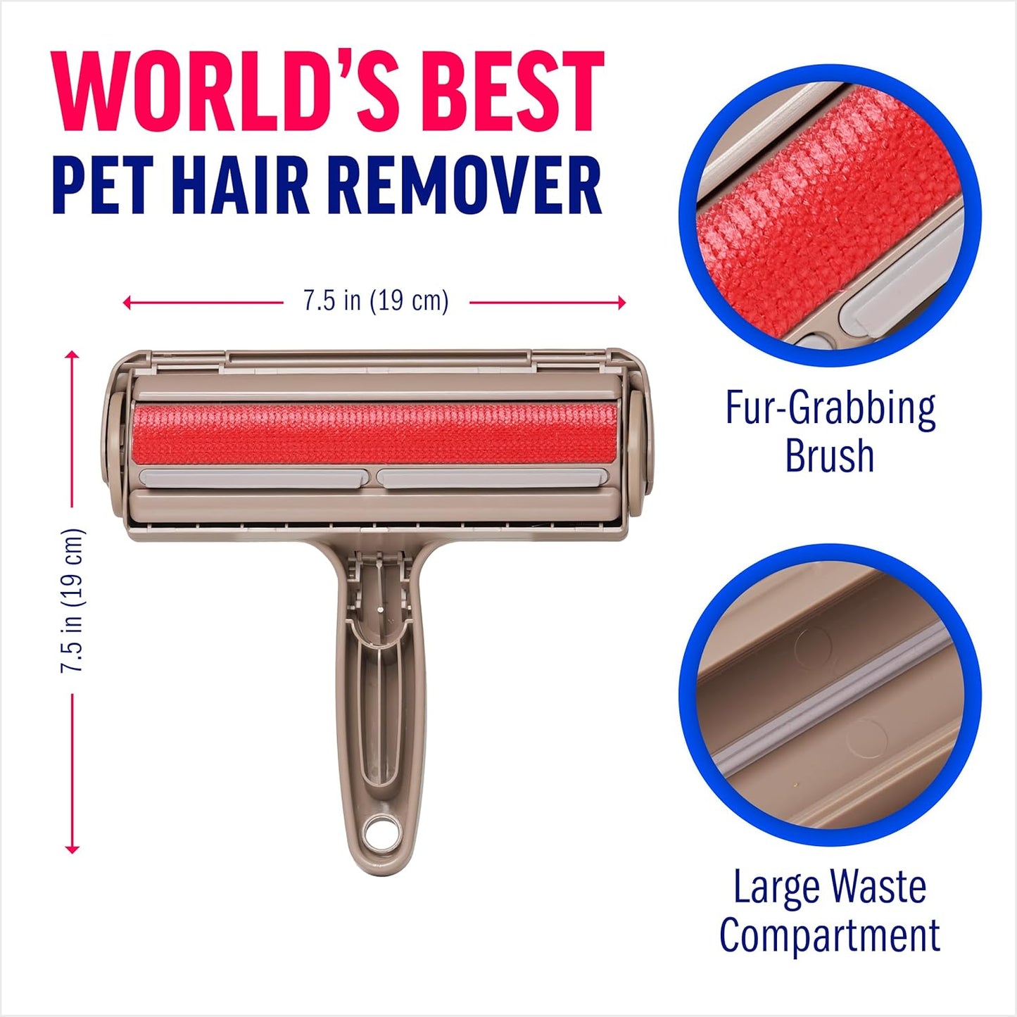 ChomChom Roller Pet Hair Remover – Original Size Reusable Lint Roller for Cat & Dog Hair on Furniture, Couch, Carpet, Car, Rugs & Bedding – Portable, Eco-Friendly (Black)
