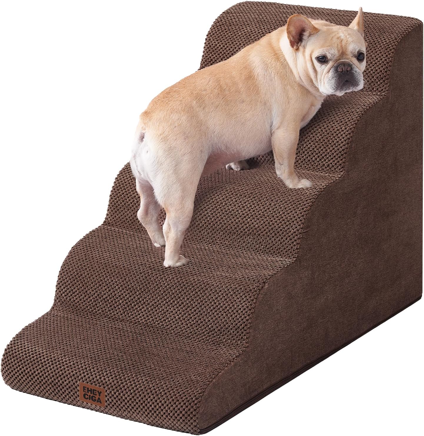 EHEYCIGA Curved Dog Stairs Ramp for High Beds 19.7" H, 4-Step Dog Steps for Small Dogs and Cats, Pet Stairs for High Bed Climbing, Non-Slip Balanced Pet Step Indoor, Grey