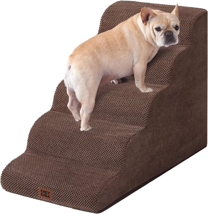 EHEYCIGA Curved Dog Stairs Ramp for High Beds 19.7" H, 4-Step Dog Steps for Small Dogs and Cats, Pet Stairs for High Bed Climbing, Non-Slip Balanced Pet Step Indoor, Grey