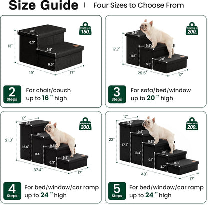 Love's cabin Dog Stairs with Storage 13" H, Foldable Pet Stairs for Small Medium or Large Dogs, Cat Puppy Steps Ramp with Zip up to 150 lbs, Solid Grey, 2 Steps
