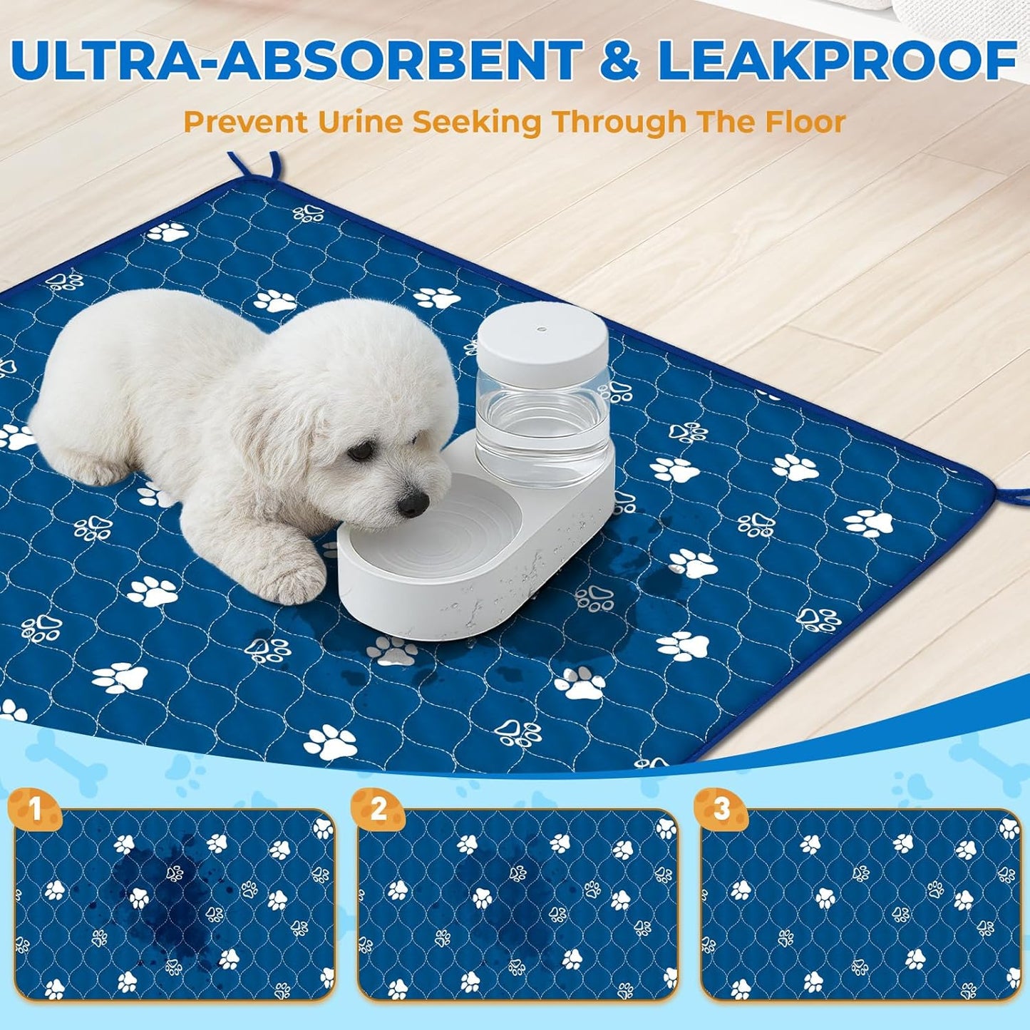 Fostanfly Washable Pee Pads for Dogs, 2 Pack Large 36"x41" Ultra-Absorbent and Leak-Proof Non-Slip Reusable Potty Training Pads for Dogs, Cats, Puppy, Potty Training of Add 8 Lanyards