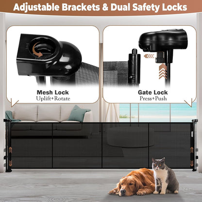 236" Retractable Baby Gate Extra Wide, 41" Tall Retractable Dog Gate for Stairs, Doorways, Decks, Mesh Gate Long Child Gate Pet Gate for Indoor, Outdoor, with Reinforced Mesh Rods, Dual Locks
