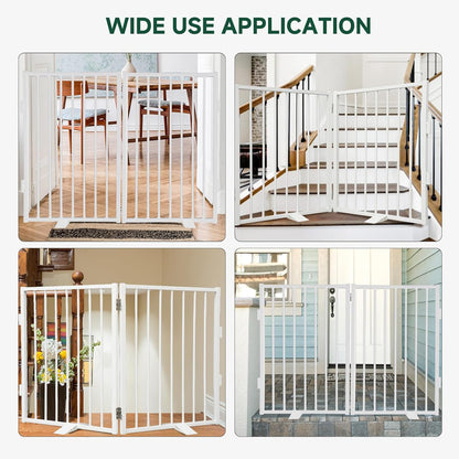 Snagle Paw Full Metal Freestanding Dog Gate,Indoor Dog Gate with Floor Protect Support Feet, 40x24 Inches Foldable Dogs Barrier for Stairs, Hallways and Doorways (24'' H 2 Panel, White