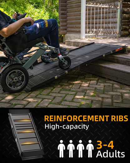 VNN Portable Wheelchair Ramp 4FT, Non-Slip Aluminum Ramps for Wheelchairs for Home, Handicap Wheelchair Ramps for Home Steps, Aluminum Loading Dock Plates, Doorways, Black