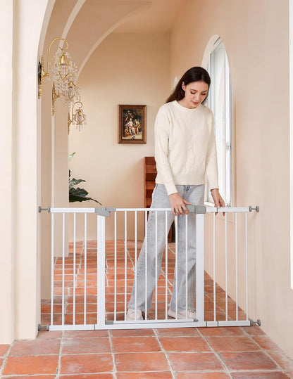 44.72"-46.89" Baby and Pet Safety Gate, 30" Tall Metal Walk-Thru Gate for Doorways & Stairs, Easy One-Hand Open, Dual Lock, Extensions & Wall Mounts Included (Brown, 29"-46" W x 30.5“H)