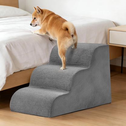NEWBULIG 3-Step Dog Stairs, 15.7" H Dog Steps for Sofa and Chair, Non-Slip Sturdy Pet Steps for Small Dogs and Cats, Pet Ramp for High Bed Indoor(Grey)