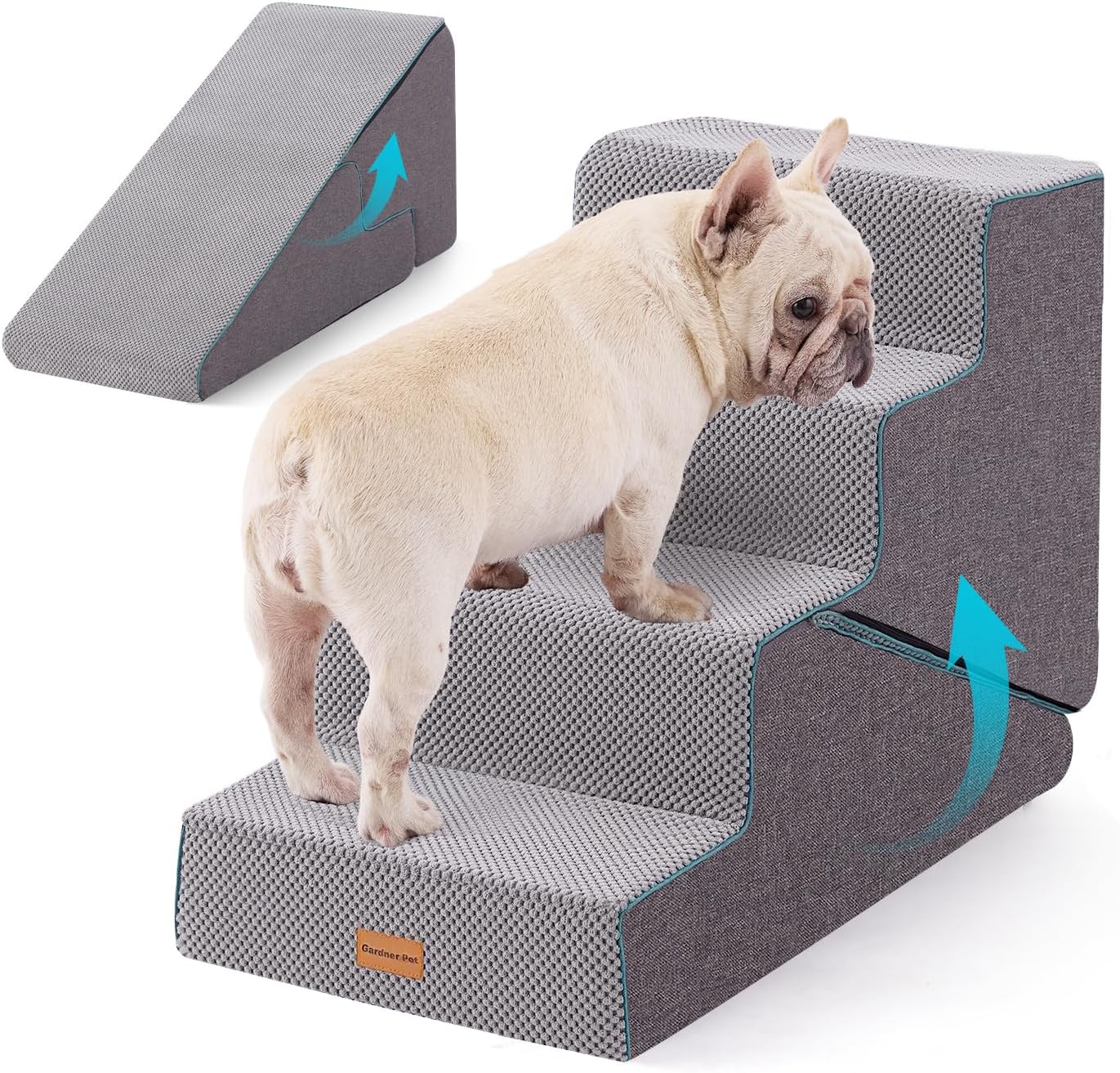 Gardner Pet Dog Stairs for Small Dogs 18.5" H, 4-Step Extra Wide Dog Steps for Bed, Pet Stairs for Bed and Couch with Durable Non-Slip Waterproof Fabric Cover and Soft Foam, Navy