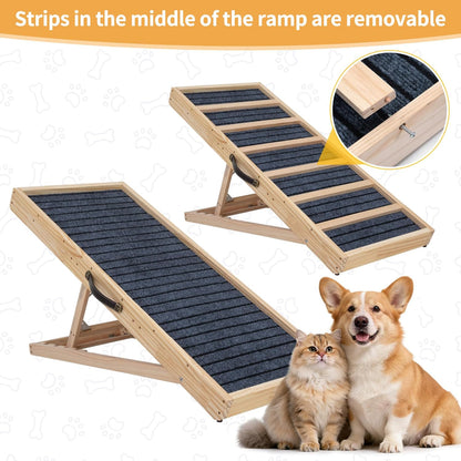 Dog Ramp for Bed,39" Long Adjustable Wooden Pet Ramp for Small Medium Dogs,Non-Slip Surface and High Traction,Metal-Reinforced Folding Ramp for Dogs to get on Bed Couch Car,up to 132lbs