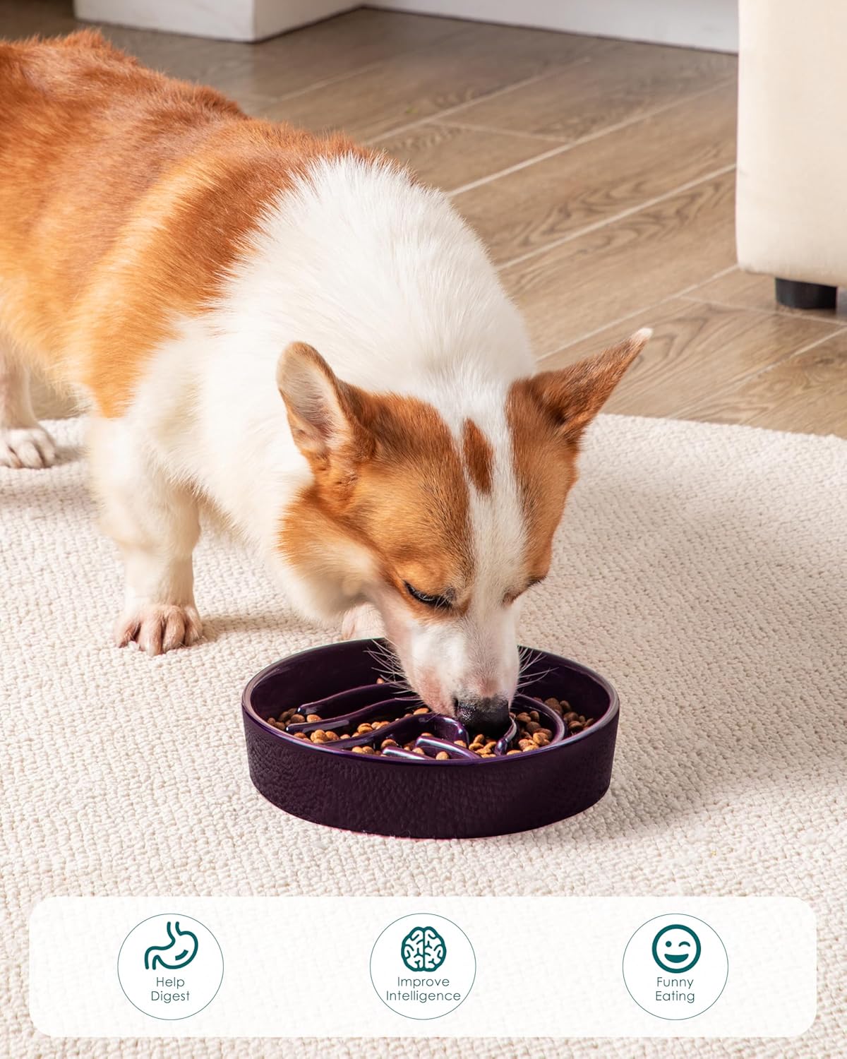 vancasso Slow Feeder Dog Bowl, 1.5 Cup Ceramic Slow Feeding Food Dish for Small and Medium Breed, Puzzle Dog Food Bowl for Fast Eater, Pink