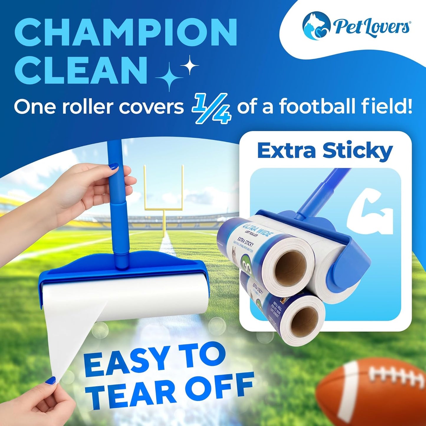 PetLovers Extra Sticky Lint Roller Mega Value Set 600 Sheets for Pet Hair Removal, Dog and Cat Lint Remover 6 Pack
