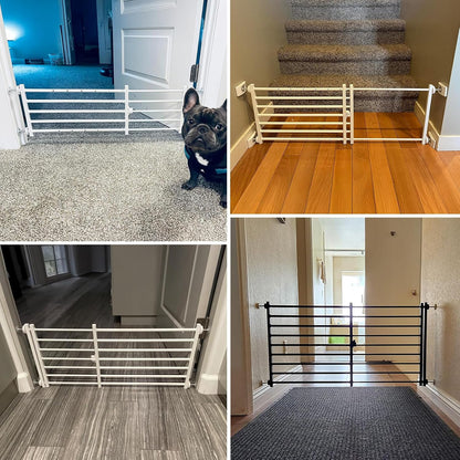 Malier Indoor Dog Gate with Door, 26-41" Extra Wide Full Metal Pet Gate Short Dog Gate for Stairs, Pressure Mount 10'' Tall Small Puppy Low Gate Easy Step Over for Doorways