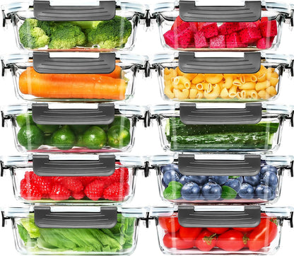 Skroam 10 Pack Glass Meal Prep Containers, 22 OZ Glass Airtight Food Storage Containers with Lids, Pantry Kitchen Storage Containers for Lunch, Food Storage, Meal Prep, Lunch Bento Boxes