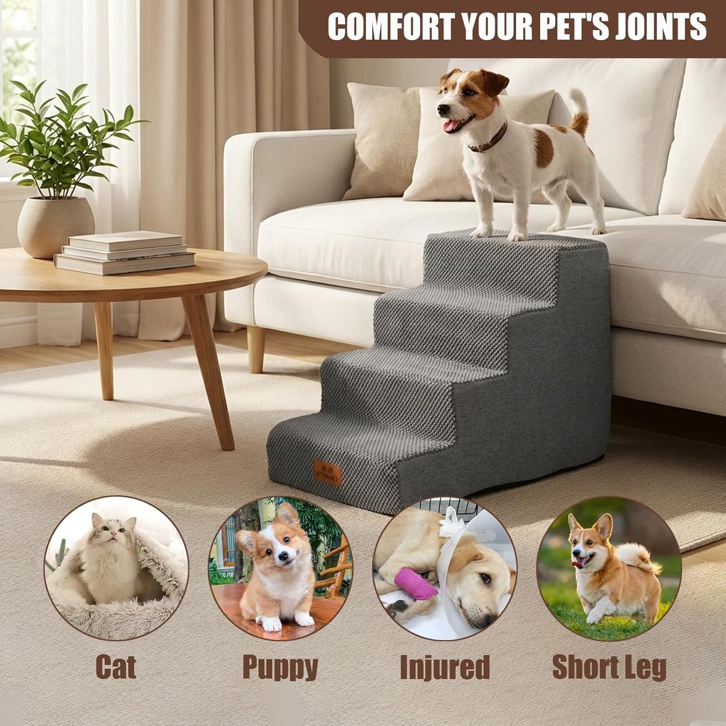 2 Pack Dog Stairs for Small Dogs 3-Step Pet Stairs for Bed Couch Chair Stool Non-Slip Pet Steps for Puppy Small Dogs Cat Older Pet Grey 13.6" H