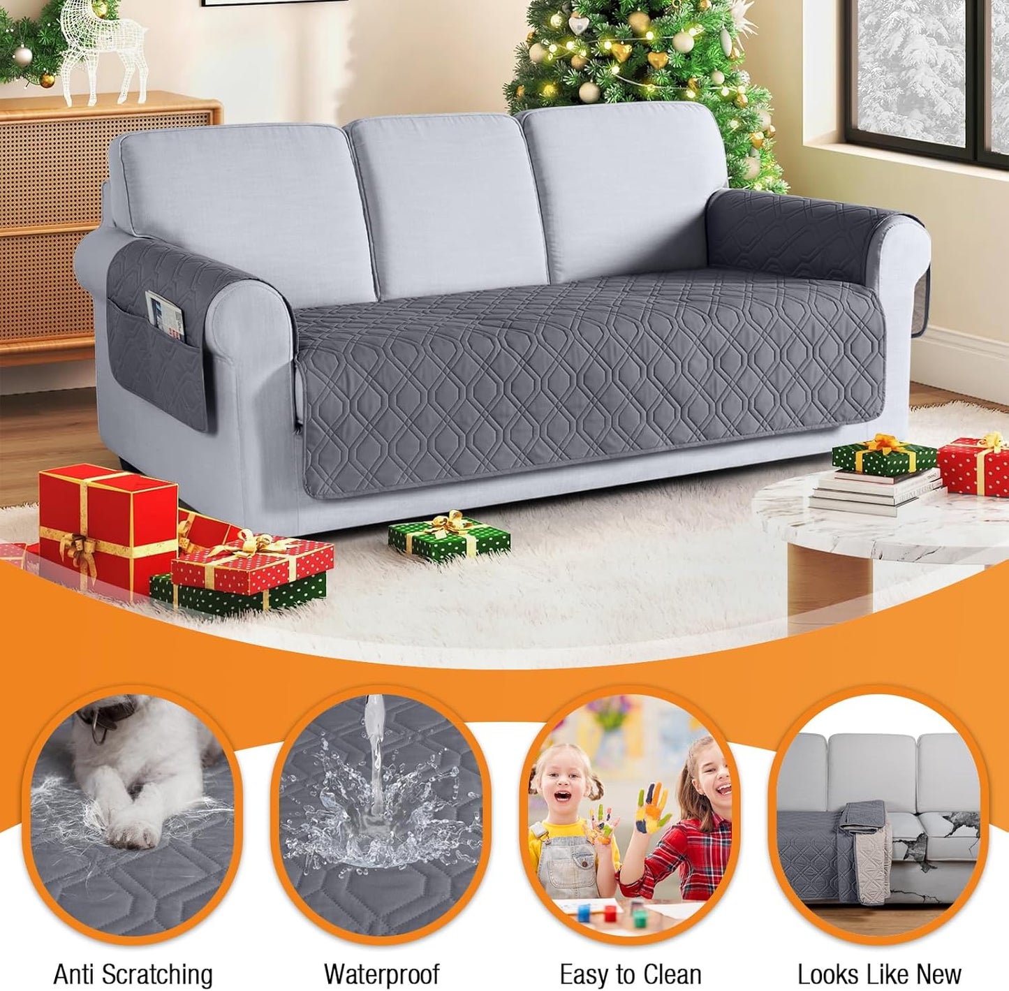 VANSOFY Couch Cover, Waterproof Sofa Covers Washable Slipcover Furniture Protector Couch Seat Covers Non-Slip Couch Cover for Dogs, Pets(Sofa, Dark Gray)