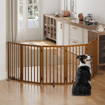 Freestanding Foldable Dog Gate - 4 Panel Room Divider with Metal Support Feet (Black)