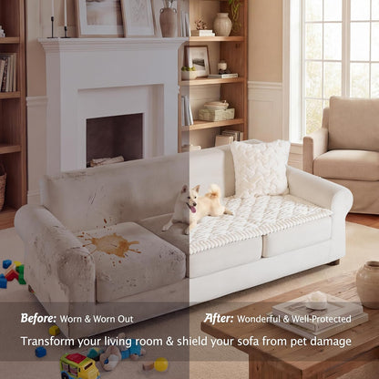 PuTian 100% Waterproof Fuzzy Couch Cover for Dogs Washable Non-Slip Furniture Cover Pet Friendly Dog Mat for Couches and Sofas White 27.6''x59'' 70cmx150cm