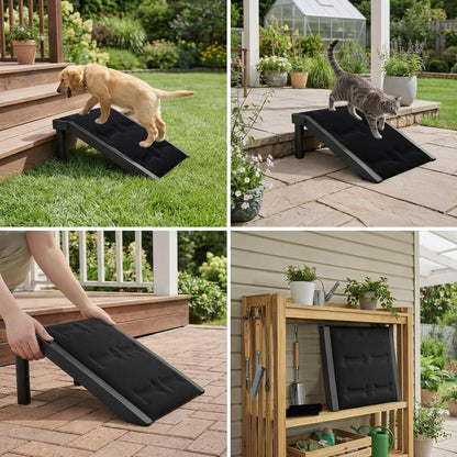 Dog Ramp for Stairs – Non-Slip Pet Ramp for Small, Short-Legged & Senior Dogs – Sponge Padding Surface + 200-lb Heavy-Duty Metal Frame – Small Dogs Climb Safely – Indoor/Outdoor Steps (Bone-（2-Pack)