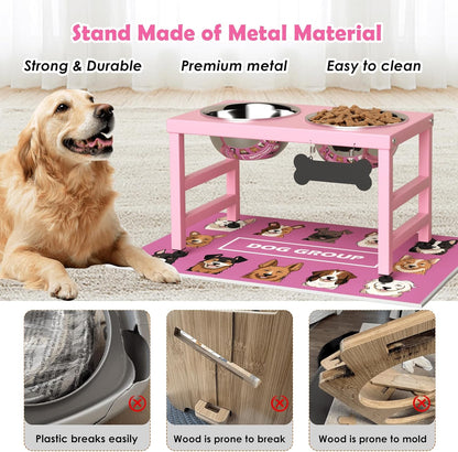 ADENGL Elevated Dog Bowls, 10" Tall Height, Raised Bowl Stand with 2 Stainless Steel Food Feeder Bowls (58oz) and Spill-Proof Mat for Medium Large and Small Breeds