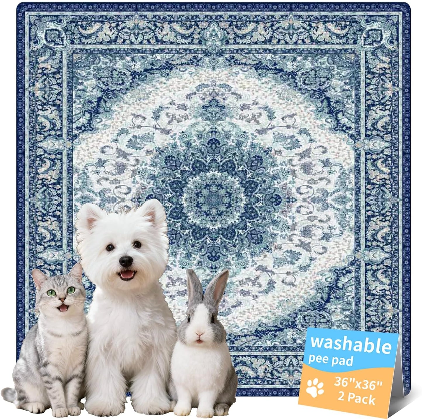 Washable Pee Pads for Dogs, Reusable Puppy Potty Training Pads, Ultra-Absorbent Thick Waterproof Leak-Proof Non-Slip Pads & Mat for Crate, Playpen, Floor, Whelping & Housebreaking , 2 Pack 18"x24"