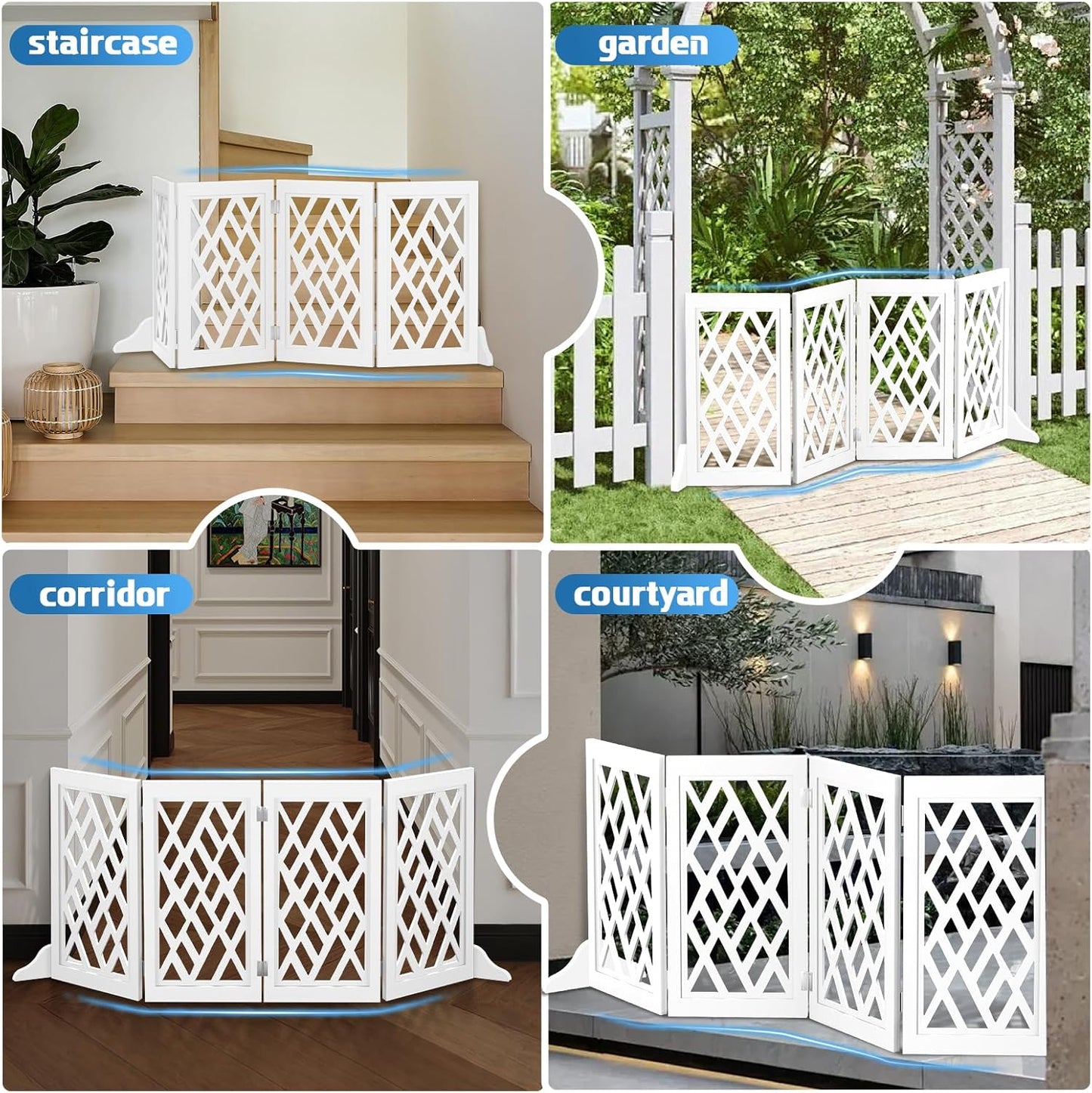 Cut-Out Design 16" Short Dog Gate for Small Dogs, Foldable Retractable Puppy Gate Indoor - Freestanding Lightweight Pet Barrier for Doorways, Stairs, Hallways (Extends to 41", White)