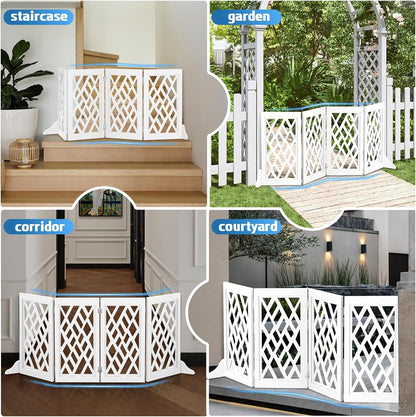 Cut-Out Design 16" Short Dog Gate for Small Dogs, Foldable Retractable Puppy Gate Indoor - Freestanding Lightweight Pet Barrier for Doorways, Stairs, Hallways (Extends to 41", White)