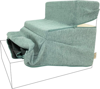 Best Pet Supplies Non-Slip Foam Dog Stair & Pet Ramp, Balanced Indoor Step Support - Foldable Stair, Ash Gray Linen,3-Step