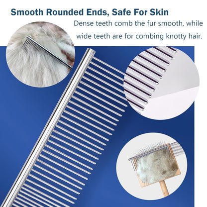 Slicker Brush for Dogs (Goldendoodles, Poodles) - Detangle, Fluff & Style Like a Pro | with Combs and Dog Bath Brush (4PCS, Wooden, Large)