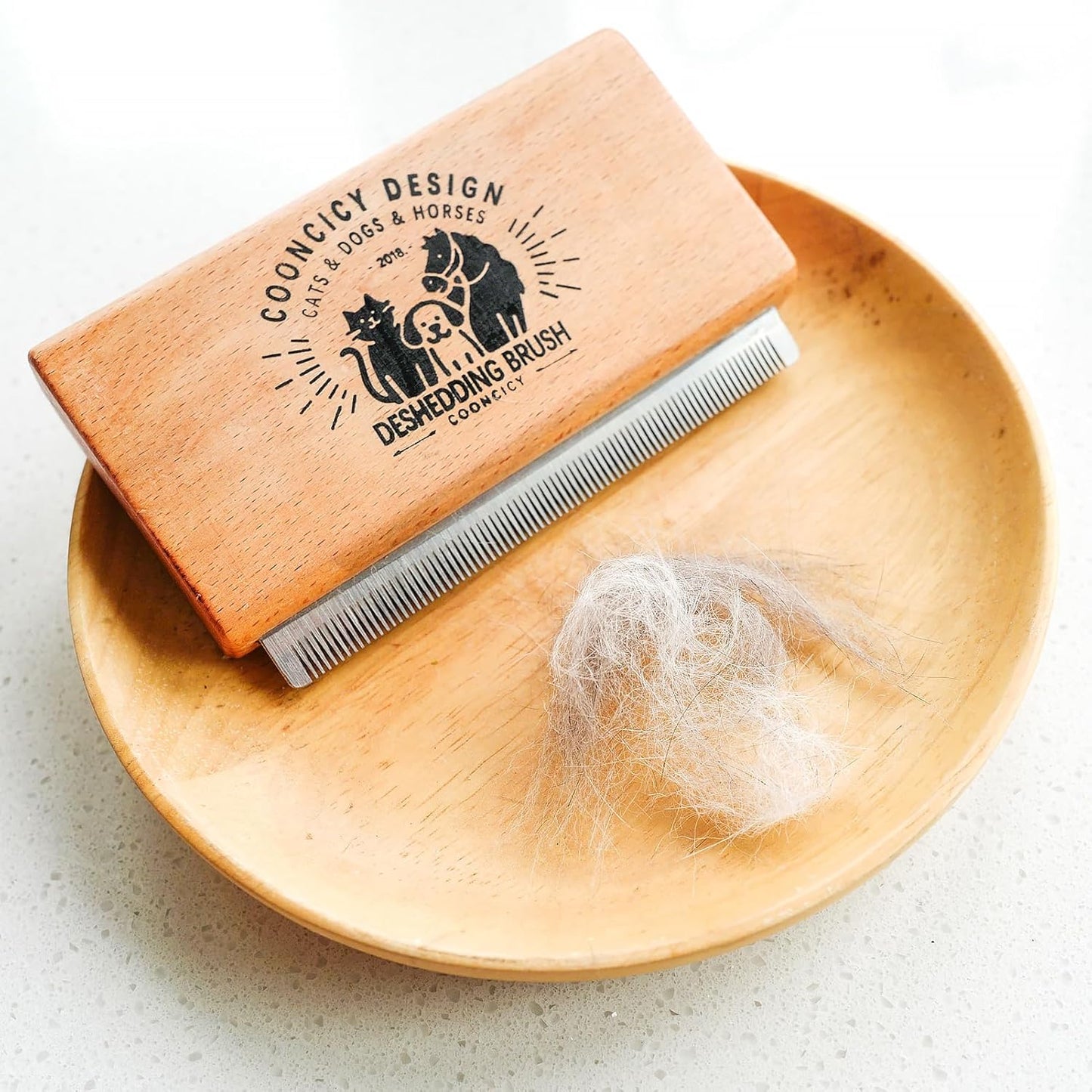 Deshedding Dog Brush with Wood Handle, Grooming Brush for Pets,Cat, Short Hair Dog Undercoat Brush, Deshedder Shedding Tool