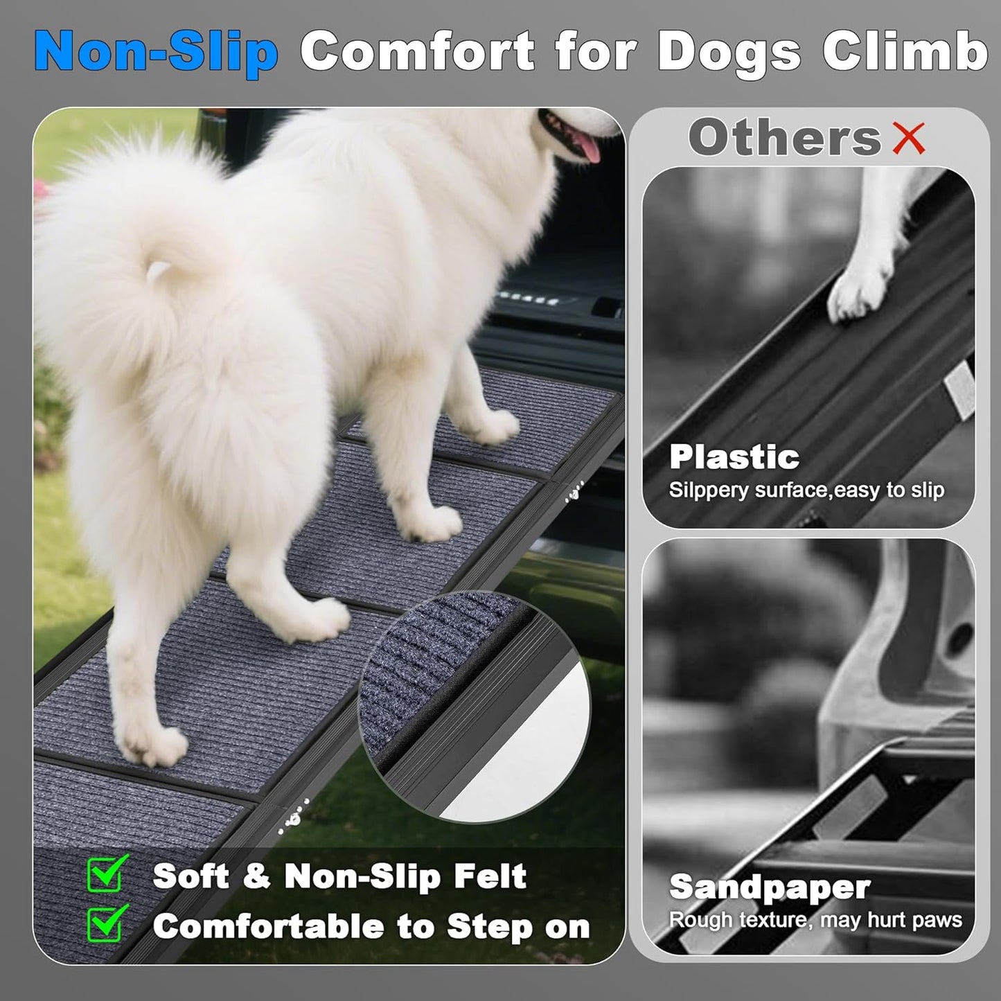 AQUILLA Dog Ramp for Car, 67" L x 17.3" W Foldable Portable Dog Ramp with Non-Slip Rug Surface, Outdoor Pet Ramp for Small & Large & Old Dogs, Get on SUV Car & Truck, Up to 250LBS