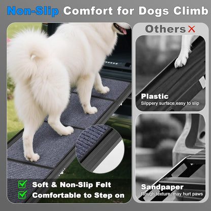 AQUILLA Dog Ramp for Car, 67" L x 17.3" W Foldable Portable Dog Ramp with Non-Slip Rug Surface, Outdoor Pet Ramp for Small & Large & Old Dogs, Get on SUV Car & Truck, Up to 250LBS