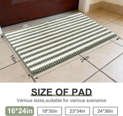 pobopobo Dog Door Mat for Muddy Paws - Absorbent & Washable Chenille Rug, Non-Slip Dirt Trapper for Indoor Outdoor Entryway, Quick Dry Pet Mat for Muddy Dogs (Striped Gray-Blue&White, 24" x 16")