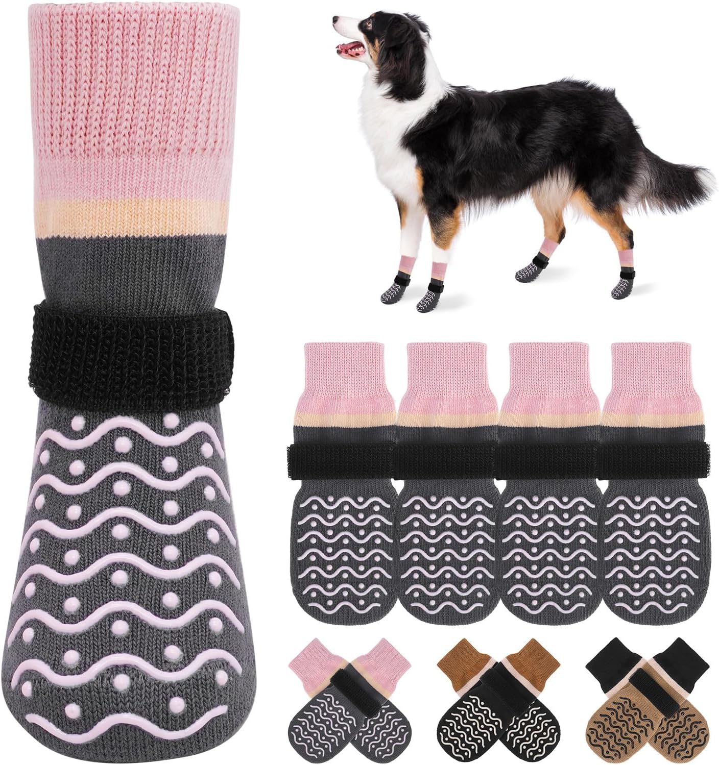 BEAUTYZOO Dog Socks to Prevent Licking Paws -Dog Shoes for Hot Pavement & Hardwood Floors Anti Slip, Traction Control Boots & Paw Protectors with Double Side Grips for Small Medium Large Senior Dogs
