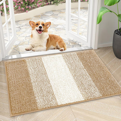 Smiry Dog Door Mat for Muddy Paws, Absorbs Moisture and Dirt, Low-Profile Entryway Mat with Non-Slip Backing, Entry Indoor Outdoor Doormat for Inside Floor (30x20 Inches, Grey, Striped)