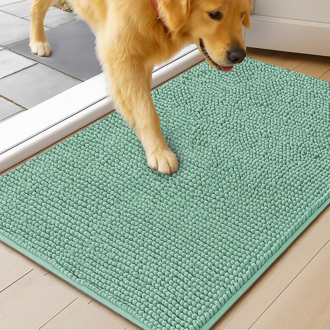 MudGuard Mat™ Dog Door Mat for Muddy Paws, Super Absorbent Microfiber, Non-Slip Indoor Mat, Quick Dry Chenille Mud Mat for Dogs & Entryway, Washable, Grey 19" x 30"