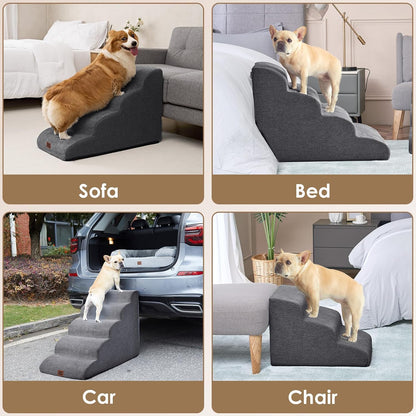 EHEYCIGA Curved Dog Stairs Ramp for High Beds 19.7" H, 4-Step Dog Steps for Small Dogs and Cats, Pet Stairs for High Bed Climbing, Non-Slip Balanced Pet Step Indoor, Grey
