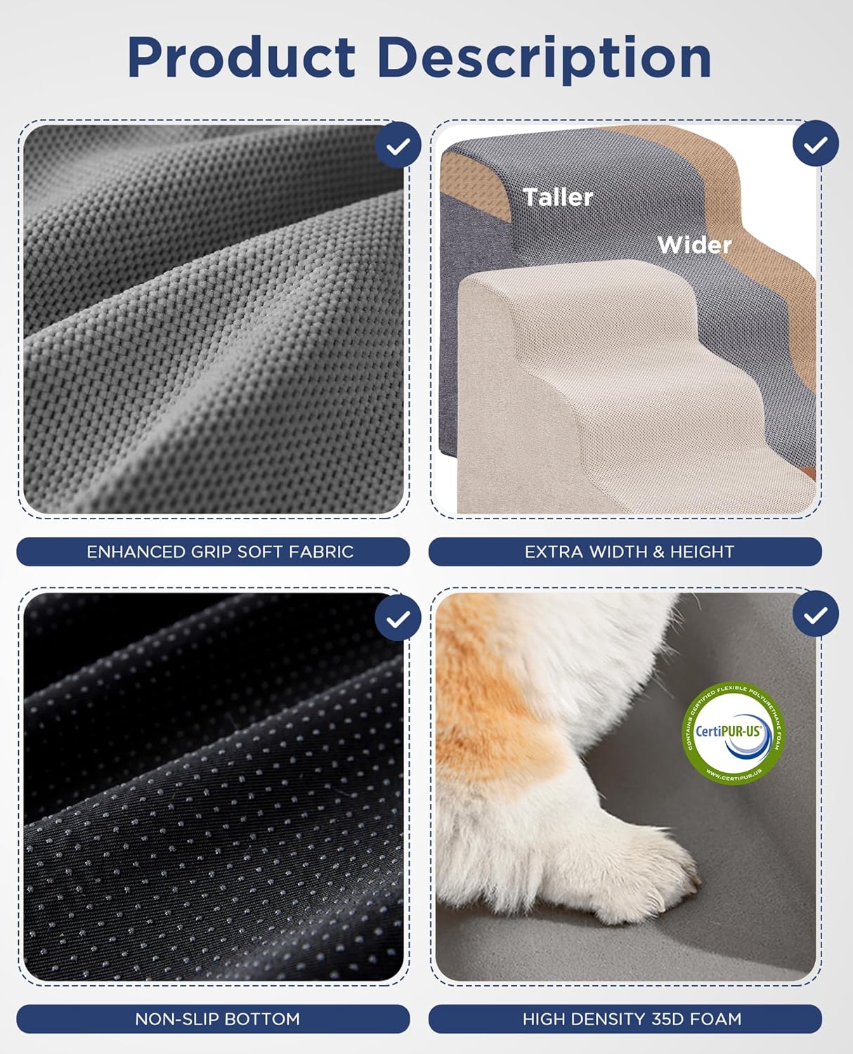 Gray Curved Dog Stairs Ramp for High Beds 28.7" H, 5-Step Dog Steps for Small Dogs and Cats, Pet Stairs for High Bed Climbing, Non-Slip Balanced Pet Step