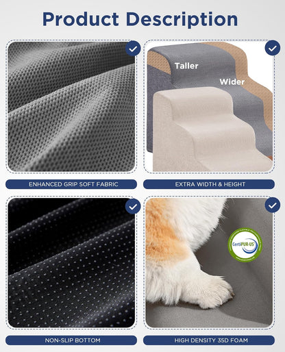 Gray Curved Dog Stairs Ramp for High Beds 28.7" H, 5-Step Dog Steps for Small Dogs and Cats, Pet Stairs for High Bed Climbing, Non-Slip Balanced Pet Step