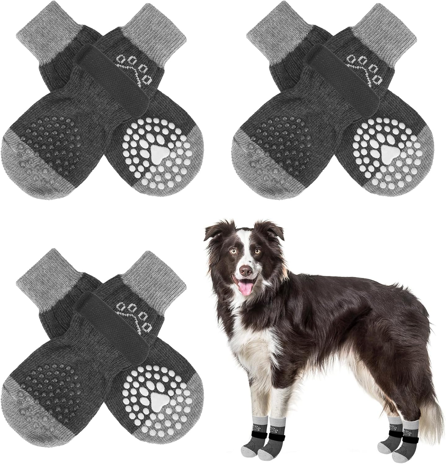 SCENEREAL 6Pcs Anti Slip Dog Socks to Prevent Licking Paws for Hot/Cold Pavement, Dog Grippy Socks for Hardwood Floors, Dog Shoes for Boots & Paw Protectors for Puppy Small Medium Large Senior Dogs