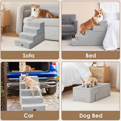 EHEYCIGA Dog Stairs for High Bed 22.5" H, 5-Step Dog Steps for Bed, Pet Steps for Small Dogs and Cats, Non-Slip Balanced Pet Ramp Indoor, Grey