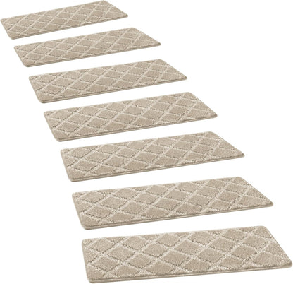 PURE ERA Bullnose Carpet Stair Treads Set Tape Free Non-Slip Indoor Stair Protectors Pet Friendly Rugs Covers Soft Skid Resistant Washable Reusable 9.5" x 30"(14 Pieces,Cream Gray)