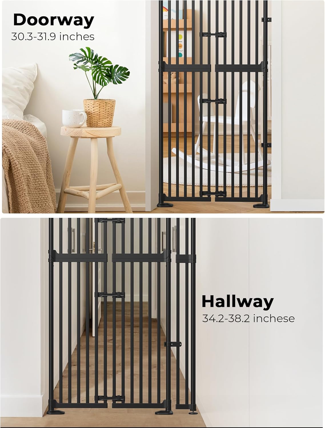 Extra Tall Cate Gate for Doorway: Pressure Mount 74.8"-90.5" Tall Cat Gate for Pets in Extra 30.3"-47.2" Width No Wall Drilling No Toddler for Indoor Stairs Hallway Room Safety Barrier