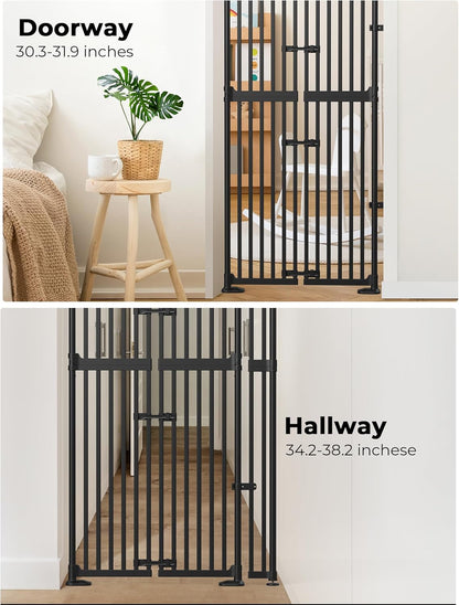 Extra Tall Cate Gate for Doorway: Pressure Mount 74.8"-90.5" Tall Cat Gate for Pets in Extra 30.3"-47.2" Width No Wall Drilling No Toddler for Indoor Stairs Hallway Room Safety Barrier
