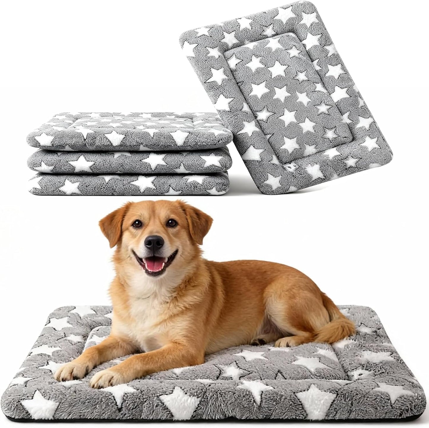 Dog Bed Mat, Reversible Crate Pad & Cute Dog Bed - Machine Washable Kennel Mat with Ultra Soft for Small Dogs (Cool/Warm), 24" x 18", Grey&Star
