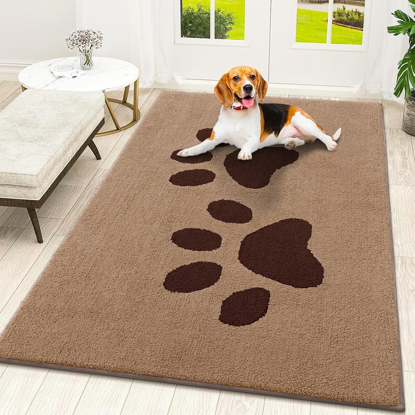 Smiry Dog Door Mat for Muddy Paws, Absorbs Moisture and Dirt, Low-Profile Entryway Mat with Non-Slip Backing, Entry Indoor Outdoor Doormat for Inside Floor (30x20 Inches, Grey, Striped)