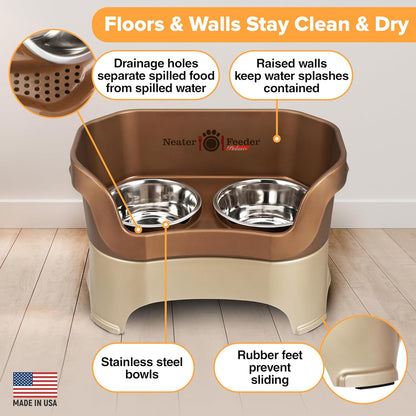 Neater Pet Brands Neater Feeder Deluxe Mess Proof Dog Bowls Elevated for Large Dogs Over 40 lbs, Made in USA, No Spill Raised Dog Food Bowl Stand Feeding Station, Food and Water Bowl Set, Black